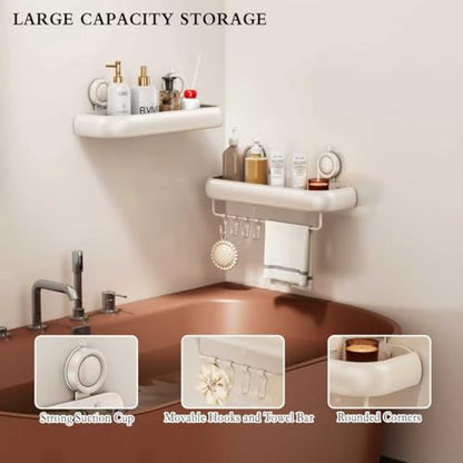CICUFY Shower Caddy Suction Cup, 2 Pack No Drilling Corner Shower Shelves, Rust Proof Bathroom Storage Organizer, Shower Corner Caddy with Removable Hooks and Towel Bar, Square, Cream - style: Square Cream (2 Pack )