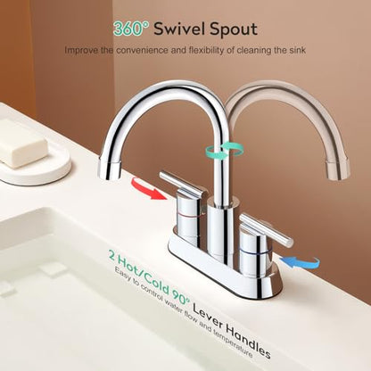 Faustina Polished Chrome Bathroom Faucet, 4 Inch Centerset Bathroom Faucet for Sink 2 Holes 3 Holes，Two Handles 304 Stainless Steel Faucet with Pup up Drain and 2 Water Supply Lines for RV Vanity - color: Chrome, style: Modern Centerset