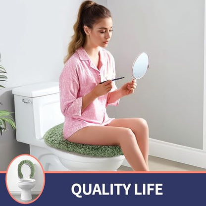 Soft Microfiber Toilet Lid Cover 17.5" x 15" Machine Washable | Solid Toilet Seat Cover Adjustable Rubber Backing Fits Most 16 -17.5" L x 14-16" W Round Oblong and Elongated Toilet Seat - color: Green