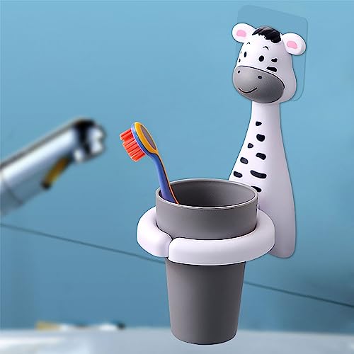 SooGree Kids Toothbrushes Holder Animal Tooth Cup Holder Wall Mounted Sucker Toothpaste Storage Set Cute Household Toothpaste Rack Mouthwash Cup Rack for Children,No Punching Shelf Bracket with Cup - color: Zebra
