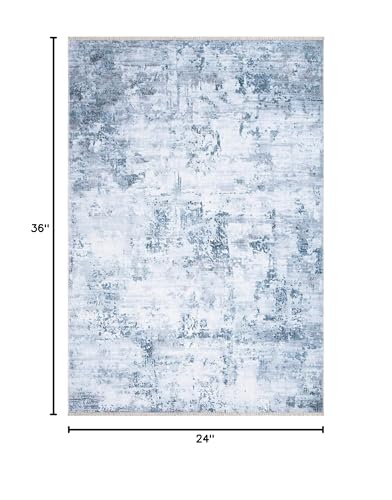 Bloom Rugs Washable Non-Slip 2x3 Rug - Blue/Gray Modern Abstract Area Rug for Living Room, Bedroom, Dining Room, and Kitchen - Exact Size: 2' x 3' - color: Blue / Gray, size: 2' x 3' (Rectangular)