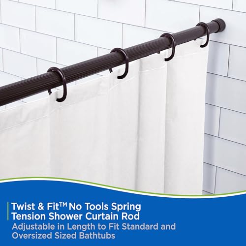 Kenney KN609L/15 Twist & Fit No Tools Spring Tension Standard Shower Curtain Rod with Non-Slip, Non-Scratch Ends, 42-72" Adjustable Length, Easy Install, Brown, 1" Diameter Rust Resistant Steel Tube - color: Chocolate