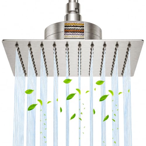 Filtered Shower Head Rainfall Showerhead with Filters Stainless Steel Reduces Chlorine and Heavy Metals Square 10 Inch Showerhead Brushed Nickel - color: Brushed Nickel, size: 10 Inch