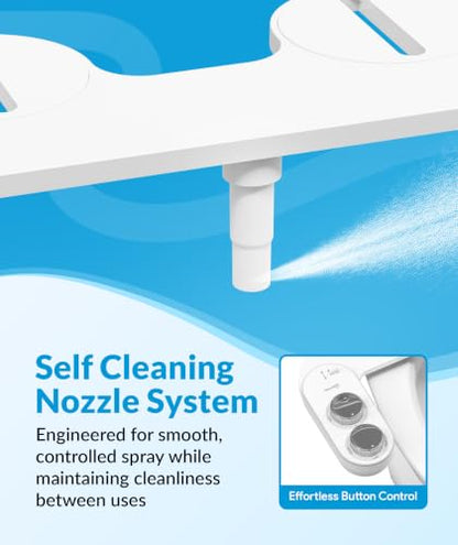 CLEAR REAR Bidet Attachment for Toilet Seat - Non-Electric with Self Cleaning Dual Nozzles, Leak Proof Connectors, Adjustable Water Spray, Rear & Feminine Wash - Hygienic Bathroom Upgrades (Warm/Cold) - color: E. White