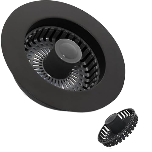 Kitchen Sink Drain Stopper Black Sink Strainer Kitchen Sink Drain Strainer | Drain Stopper 3 in 1 Pop Up with an Extra Basket Sink Drain Strainer Black, Kitchen Sink Stopper for US Standard 3-1/2 Inch - color: Model E Copper Black
