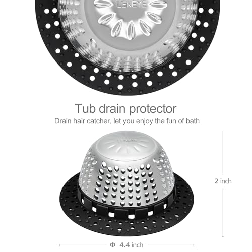 LEKEYE Shower Drain Hair Catcher/Bathtub Drain Cover/Drain Protector for Pop-Up & Regular Drains(Black) - color: Black