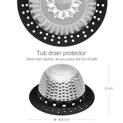 LEKEYE Shower Drain Hair Catcher/Bathtub Drain Cover/Drain Protector for Pop-Up & Regular Drains(Black) - color: Black