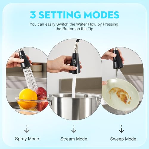 CREA Black Kitchen Faucet, Pull Down Black Kitchen Faucets with Sprayer 3 Modes, Uitility Laundry Faucets Single Hole Bar Sink Faucet 360° Swivel High Arc RV Stainless Steel Faucet, Matte Black - color: Black, style: elliptical