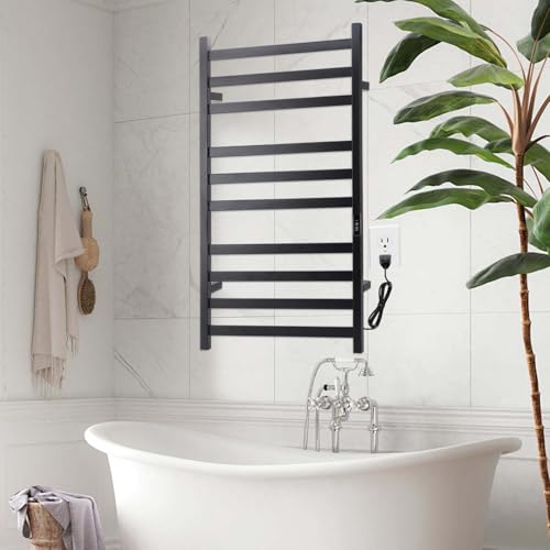 Towel Warmer Heated Towel Rack-Bar - Nopwer Bathroom Wall Mounted Electric Towel Drying Matte Black 10 Bar Plug-in - color: 10 Bar
