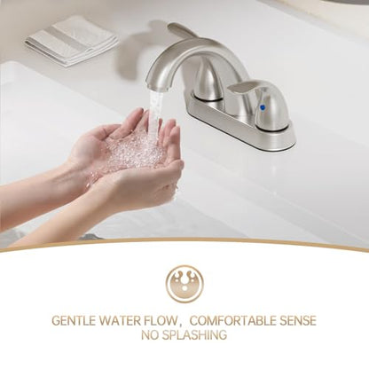 Centerset 4 Inch Brushed Nickel 2 or 3 Holes Stainless Steel Bathroom Sink Faucet 2 Pack, 2 Handle Bathroom Faucet with Copper Pop Up Drain and Water Supply Lines, BF008-5-BN-2PACK - color: Brushed Nickel, style: 2 Pack