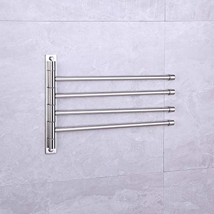 Towel Holder Swing Out Towel Bar Stainless Steel Bathroom Hand Towel Rack 4-Bar Folding Arm Swivel Hanger Wall Mount Polished Finish - color: Polished