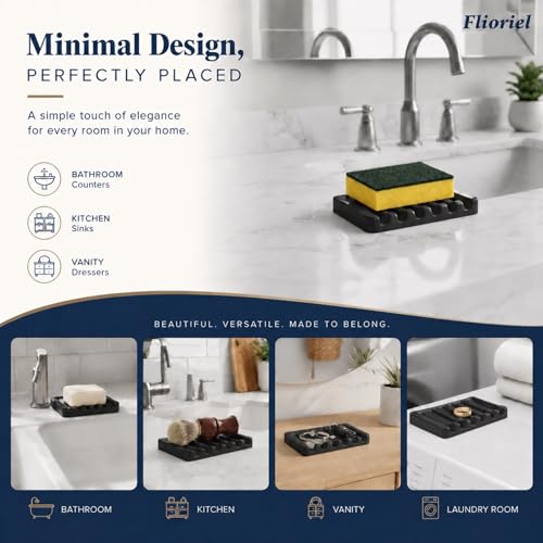 Ceramic Soap Dish Self Draining Soap Holder Bathroom Sink | Black Porcelain Soap Tray Self Draining Keeps Soap Dry Anti Slip Silicone Pads Easy Clean Modern Minimalist Bathroom Shower - color: 02.black