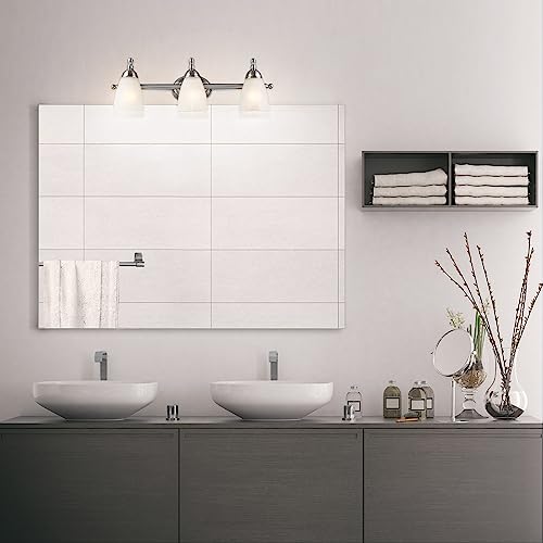 Globe Electric 50783 23" 3-Light Vanity Light, Satin Nickel, Alabaster Glass Shades, Beauty Room Accessories, Bathroom Lights Over Mirror, Makeup Mirror Lights, Wall Light - color: Satin Nickel, Alabaster Glass, 3-Light
