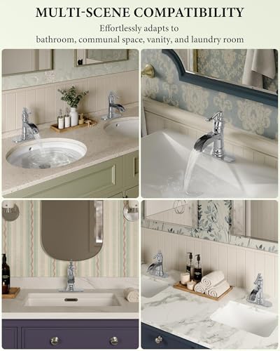 Bathroom Faucet Chrome Waterfall Bathroom Sink Faucets with Single Handle | Rustic Vanity Farmhouse RV Faucet Suitable for 1 or 3 Holes with Pop-up Drain Deck Plate Hose by Homevacious - color: Chrome