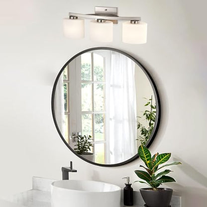 Bathroom Light Fixtures, 3-Light Modern Brushed Nickel Vanity Light Over Mirror, Wall Sconces with Oval-Shaped White Glass Shades for Living Room, Bedroom, Hallway, E26 Base - color: Brushed Nickel