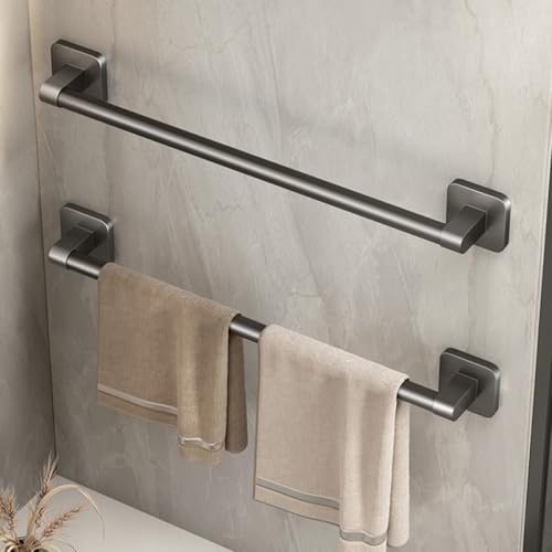 TOYANDONA Heavy Duty No Drilling Towel Rack 40cm Gray Metal Wall-Mounted Bathroom Organizer Self Adhesive Towel Bar for Kitchen and Bathroom Use