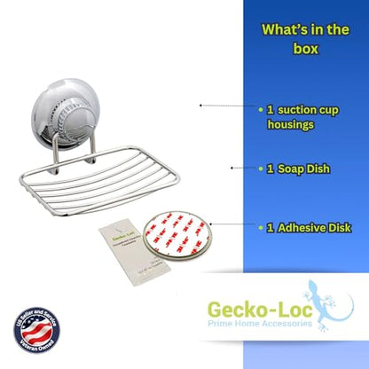 Gecko-Loc Soap Dish Suction mounting Bath soap bar Holder for Bathroom, Metal Bath Shower Bathtub Wall Tile or Kitchen Sink soap or Sponge Dishes - Silver - color: Silver