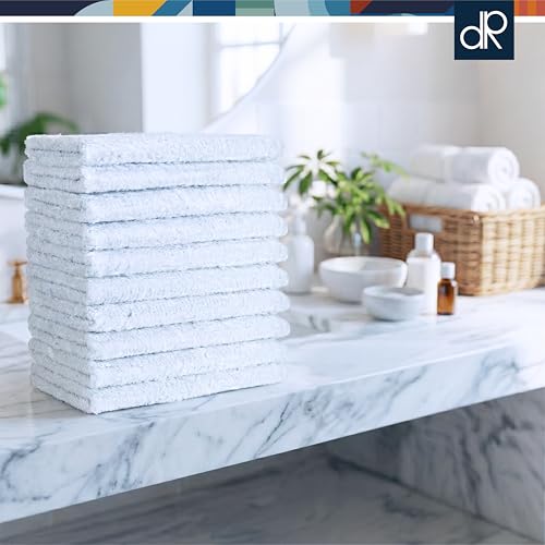 DecorRack 100% Cotton Washcloths 12x12 in, White (10 Pack) - color: White