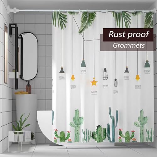 TIKABC Shower Curtain Liner, 4G PEVA Banana Leaves Shower Liner, Plastic Waterproof Shower Curtains, 72x72 inch with Grommet Holes 3 Magnetic Weights - color: Banana Cactus
