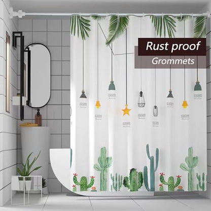 TIKABC Shower Curtain Liner, 4G PEVA Banana Leaves Shower Liner, Plastic Waterproof Shower Curtains, 72x72 inch with Grommet Holes 3 Magnetic Weights - color: Banana Cactus