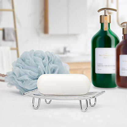 Bar Soap Dish Holder for Shower Bathroom Stainless Steel Rust Proof Self Draining, Chrome-2 Pack - color: Chrome-rectangular 2p