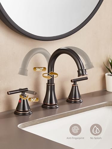 Bathroom Sink Faucet 3 Hole, Oil Rubbed Bronze Bathroom Vanity Faucet for Lavatory Sink with Pop-Up Drain, 8 Inch Widespread, 2 Handle Basin - color: Oil Rubbed Bronze