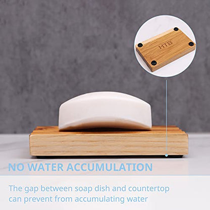 HTB 2 Pack Teak Wood Soap Dish for Shower,Non-Slip Soap Holder Bathroom | Wave Design Soap Saver Keep Soap Dry,Bar Soap Holder for Bathroom,Bathtub,Sponge Holder for Kitchen Sink - color: 2pcs