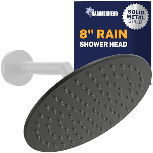HammerHead Showers® Solid Metal 8 Inch Rainfall Shower Head – MATTE BLACK - Shower Head Rainfall - 2.5 GPM High Flow Shower Head Optimized for Pressure – Large Round Rain Shower Heads - color: Matte Black, size: 2.5 GPM