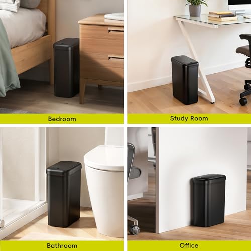 EKO Morandi Slim Automatic Bathroom Trash Can with Lid, 2.6 Gallon Touchless Garbage Can, Waterproof Motion Sensor Trash Bin for Bathroom, Office, Black - size: Morandi 10L- Midnight Black