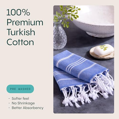 WETCAT Turkish Hand Towels with Hanging Loop, Set of 2 (20" x 30") 100% Turkish Cotton, Pre-Washed, Quick Drying, for Kitchen or Bathroom - Blue - color: Blue