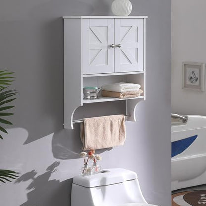 Gecheer Over-the-Toilet Storage Cabinet with 2 Doors and Adjustable Shelves, Farmhouse Style White Bathroom Cabinet, 21.65 x 7.1 x 27.6 Inches