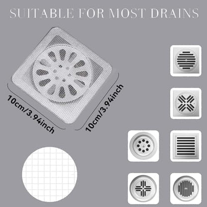 25 PCS Disposable Shower Drain Hair Catcher with Scrapper, 3.94 Inches Square Drain Hair Catcher Stickers for Bath & Kitchen, Hair Catcher Shower Drains Cover for Human, Pet Hair, Bathtub & Laundry - size: Square - 25 Packs Mesh