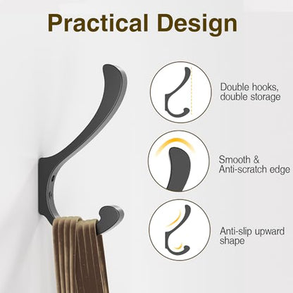 Hanging Coat Hooks Wall Mount - Heavy Duty (30LB), Large Coat Hanger Wall Hangers, Metal Hooks For Towels, Backpacks, Hats, Jackets, Keys, Bags, Robes, Dog Leashes (6 Pack) - color: Black, size: 6 Pack