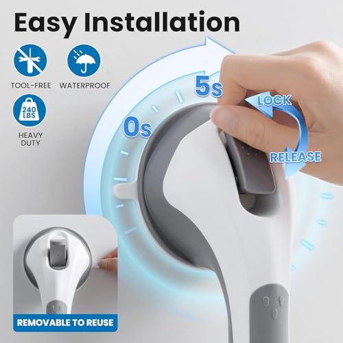 Suction Cup Grab Bar for Shower – Bathroom Safety Handle, Non-Slip Shower Handle for Elderly, Seniors & Handicap Support