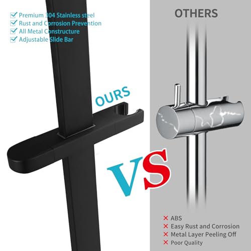 Shower Slide Bar Handheld Shower Head with Hose, Bathroom Showerhead with Handle Spray, High Pressure Shower Slide Bar Height Adjustable with 59.06 Inch Stainless Steel Hose Matte Black - color: Matte Black-Square