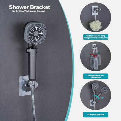 Handheld Shower Head with 79in Hose,High Pressure Filtered Shower Head with ON/OFF Switch for Water Saving&Low Reach No Drilling Wall Mount Shower Holder