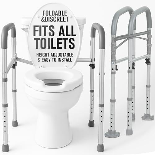 Vive Toilet Safety Rail - Medical Chair for Handicapped & Seniors - Folding | Bathroom Frame w/Handles, Arms for Elderly, Disabled - Standalone Grab Bar - Seat Assistance Support Stand Up Assist