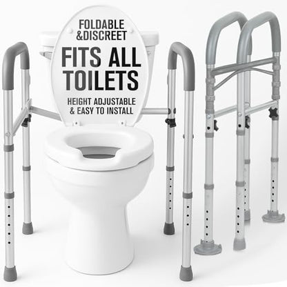Vive Toilet Safety Rail - Medical Chair for Handicapped & Seniors - Folding | Bathroom Frame w/Handles, Arms for Elderly, Disabled - Standalone Grab Bar - Seat Assistance Support Stand Up Assist