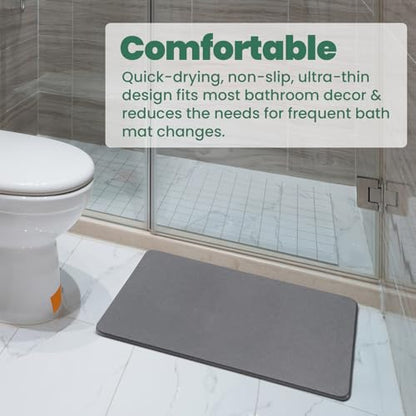 Stone Bath Mat, Diatomaceous Earth Shower Mat, Fast Drying, Super Absorbent, Anti-Slip Stone Bath Mats for Bathroom, Kitchen, Easy to Clean, (23.5"x15.5", Slate)