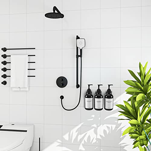 Shampoo and Conditioner Dispenser for Shower Wall 3 Chamber,Refillable Shampoo and Conditioner Bottles with Waterproof Labels,Soap Dispenser with Pumps - color: 3 Bottles 3 Wall Mounts-black