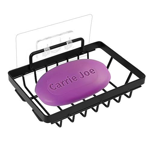 Carrie Joe Soap Dish Holder No Drilling 304 Rustproof Stainless Steel Wall Mounted Soap Holder Tray Bar Sponge Holder for Bathroom & Kitchen - color: Black