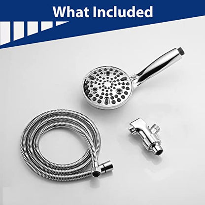 High Pressure 10 Setting Handheld Shower Head, 5" Detachable Showerhead Spray Built-in Power Wash to Clean Tub, Tile & Pets, 79" Extra Long Stainless Steel Hose, Adjustable Bracket - Chrome - color: Chrome