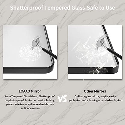 LOAAO 40X32 Inch Black Metal Framed Bathroom Mirror for Wall, Matte Black Bathroom Vanity Mirror Farmhouse, Large Rounded Rectangle Mirror, Anti-Rust, Tempered Glass, Hangs Horizontally or Vertically | Matte Black, Rounded Rectangle Mirror, Anti-Rust, Tem