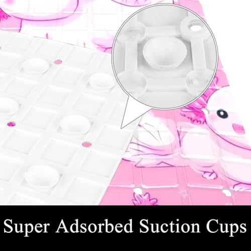 Non Slip Bathtub Mat Axolotl Print Pink Bathroom Shower Tub Mats with Suction Cups and Drain Holes for Kids and Adults 15.7x27.9 in