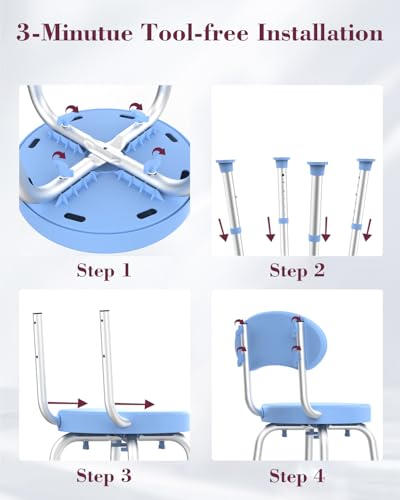 Swivel Shower Chair with Back, 360° Height Adjustable Shower Stool, Compact Space-Saving Design for Small Showers, Non-Slip Bathroom Chair for Seniors & Elderly (Blue) - color: Blue