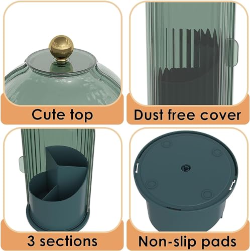 Toothbrush and Toothpaste Holders with Cover, All Green | Waterproof and Dustproof, 360° Rotating Base, Smooth Sliding Door, 3 Slots, for Bathroom Countertop - color: All Green