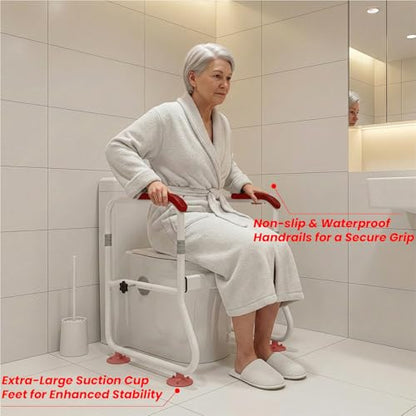 Toilet Safety Rails, Bathroom Stand Assist Aid for Elderly, Adjustable Anti-Slip Toilet Handles Bar with Wide Base, Tool-Free Assembly for Seniors, Disabled & Post-Surgery Recovery - color: White