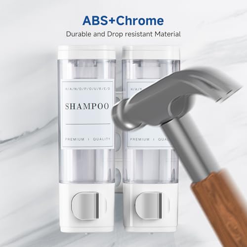 Shampoo and Conditioner Dispenser Bathroom Shower Soap Dispenser Wall Mounted Shampoo Dispenser for Shower Wall No Drill 2 * 300ml White 2 Chamber with Waterproof Labels - color: White 2