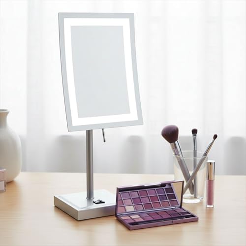 JERDON Lighted Makeup Mirror with 5X Magnification - Nickel - JRT910NL | 6.5" x 9" Rectangular Frame, LED Lighting, 17" Tall - color: Nickel