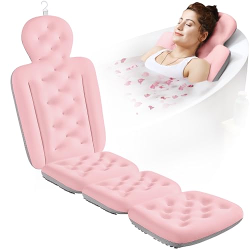 Full Body Bath Pillow for Bathtub, Thick Bathtub Cushion, Luxury Tub Pillow for Bath for Headrest Neck and Back Support Pink 60" x 16" - color: Pink, size: 60" X 16"